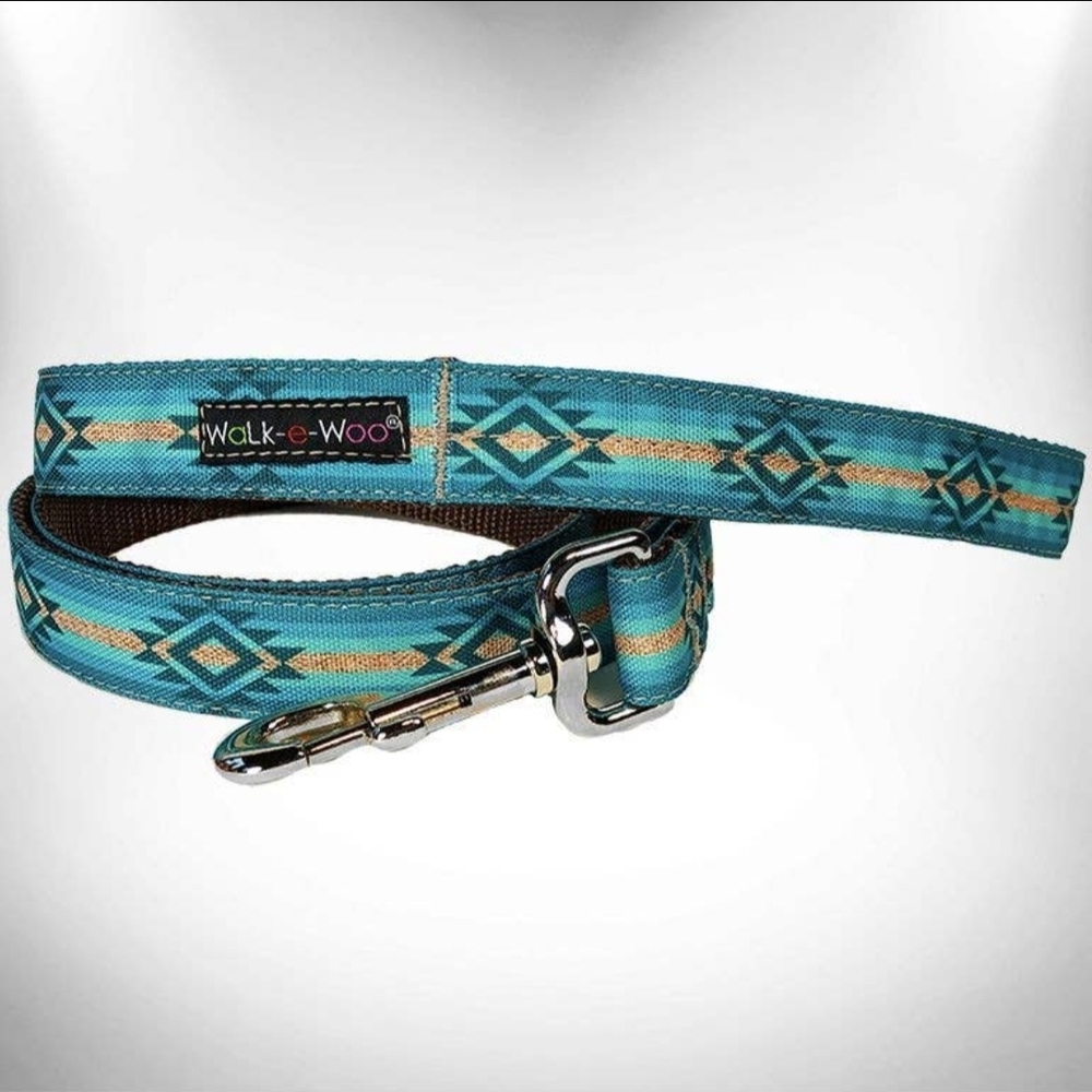 Walk-e-Woo Teal and Tan Dog Leash NWT